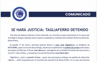 Se hará justicia: Tagliaferro detenido